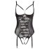 Abierta Fina - body noir ouvert scintillant avec dentelle et bretelles - 85B/L