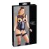 Cottelli Bondage - body ouvert brillant & menottes (noir)