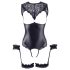 Cottelli Bondage - body ouvert brillant & menottes (noir) - L