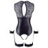 Cottelli Bondage - body ouvert brillant & menottes (noir) - L
