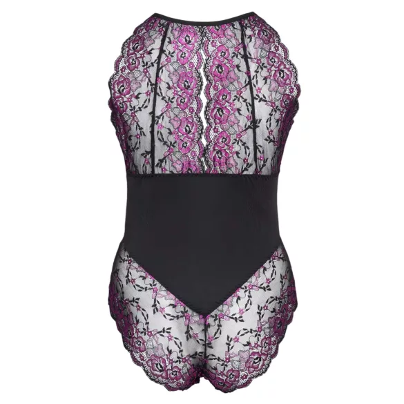 Cottelli - body grande taille femme - dentelle florale - noir violet