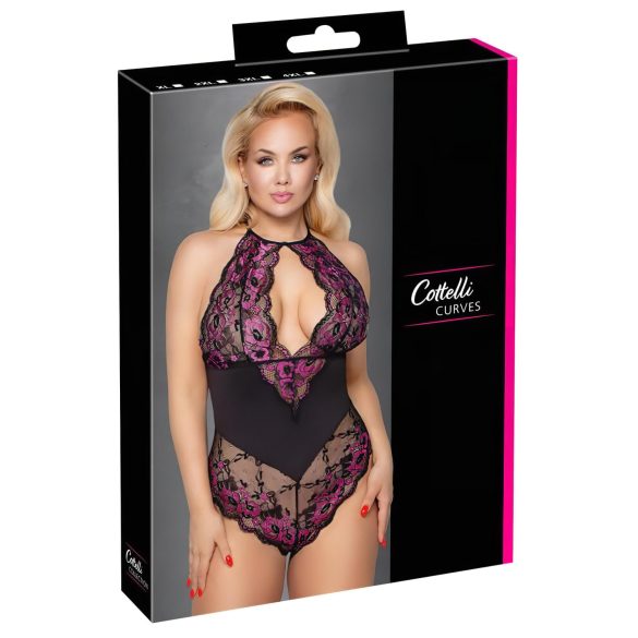 Cottelli Plus Size - body fleuri (noir-violet) - 2XL