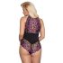 Cottelli Plus Size - body fleuri (noir-violet) - 2XL