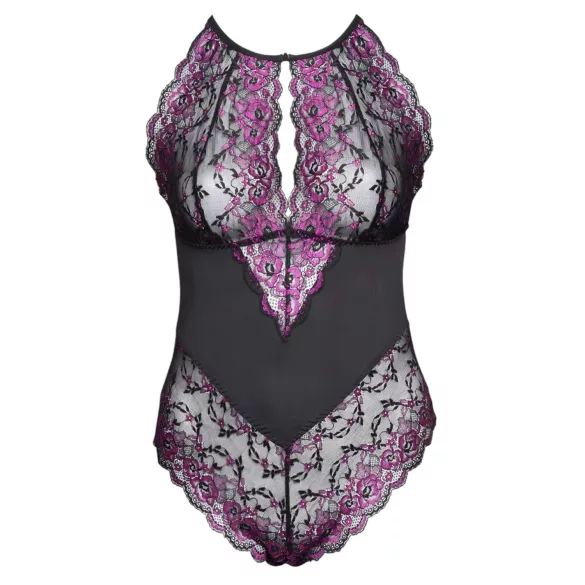 Cottelli - body grande taille femme - dentelle florale - noir violet - 2XL