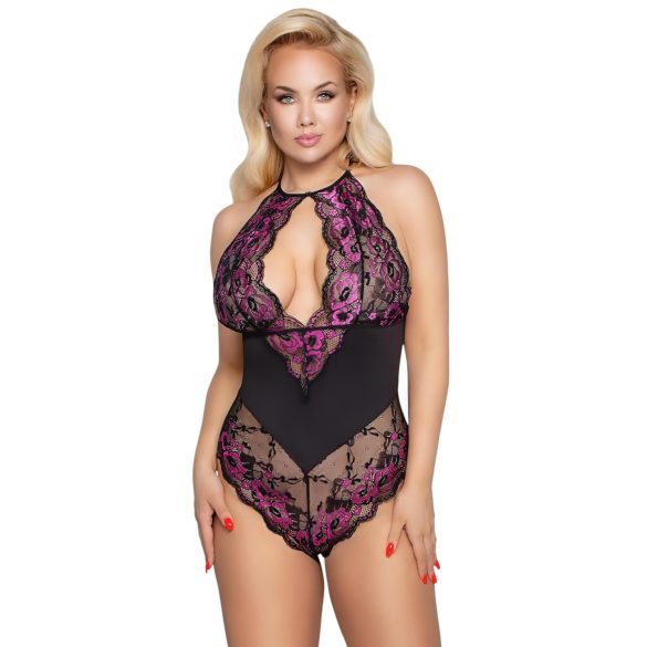 Cottelli - body grande taille femme - dentelle florale - noir violet - 4XL