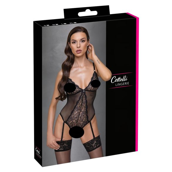 Cottelli - body porte-jarretelles ouvert en dentelle - noir - XL