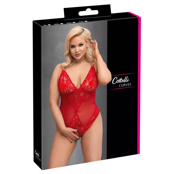 Cottelli Curves - body en dentelle transparente (rouge) - 2XL