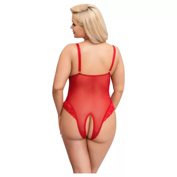 Cottelli Curves - body en dentelle transparente (rouge) - 2XL