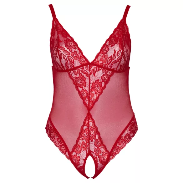 Cottelli Curves - body en dentelle transparente (rouge) - 2XL