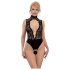 Body ouvert en dentelle et strass noir - M