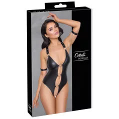 Cottelli Bondage - body ouvert brillant avec anneaux - noir