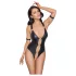Cottelli Bondage - body ouvert brillant avec anneaux - noir