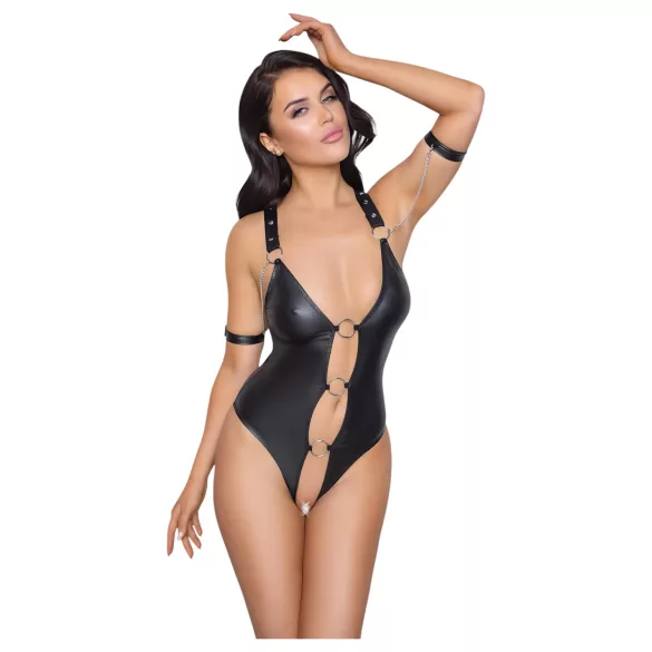 Cottelli Bondage - body ouvert brillant avec anneaux - noir - M