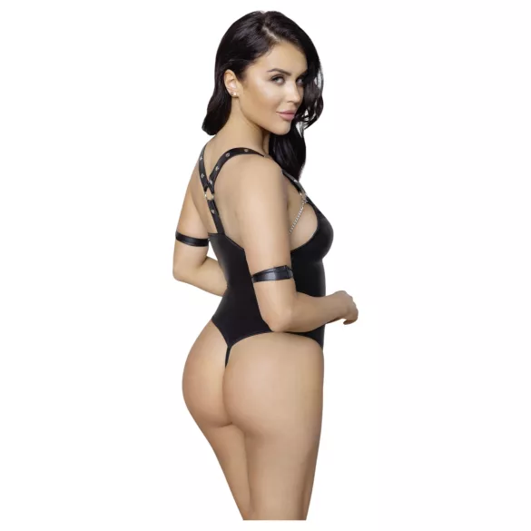 Cottelli Bondage - body ouvert brillant avec anneaux - noir - M
