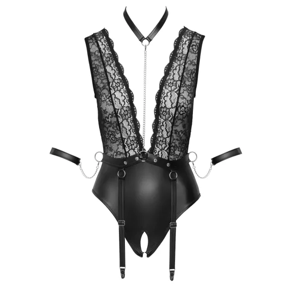 Cottelli Bondage - body dentelle tour de cou - noir