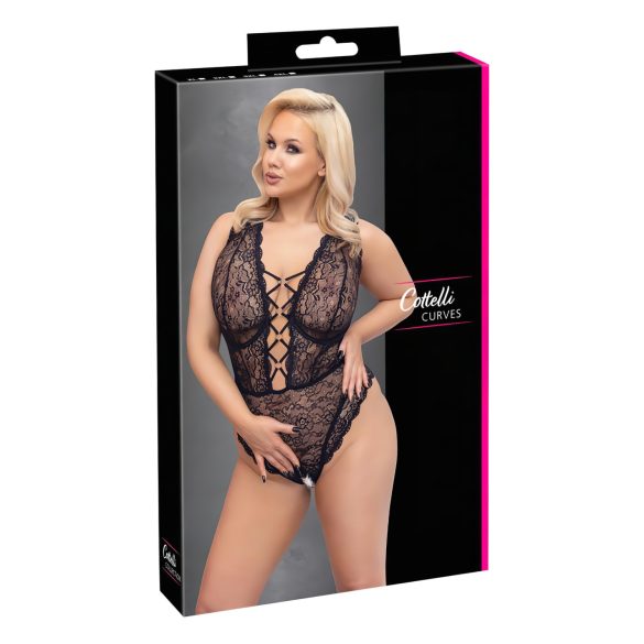 Cottelli Curves Plus - body transparent motif (noir) - 95F/2XL