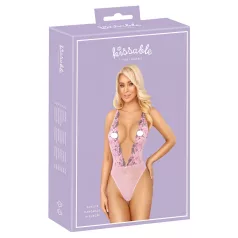Kissable - body en dentelle brodée de roses - rose - L/XL