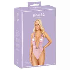 Kissable - body en dentelle brodée de roses - rose - L/XL