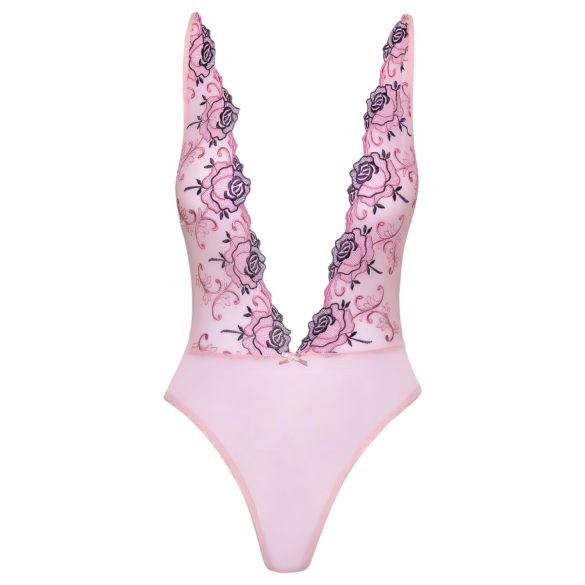 Kissable - body en dentelle brodée de roses - rose - L/XL