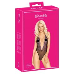 Body noir brodé rose "Kissable" Body noir brodé rose "Kissable"