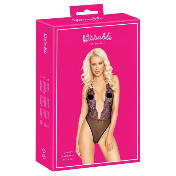 Body noir brodé rose "Kissable"
