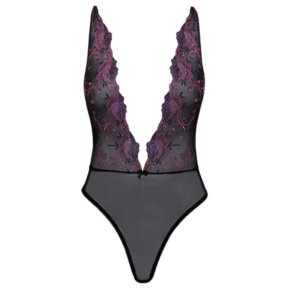 Body noir brodé rose "Kissable"