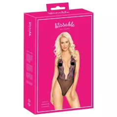 Body noir brodé rose "Kissable" - L/XL