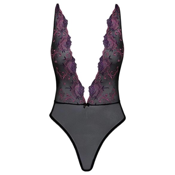 Body noir brodé rose "Kissable" - L/XL