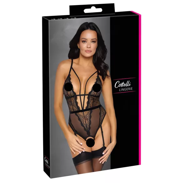 Cottelli - body ouvert à bretelles avec porte-jarretelles - noir - L