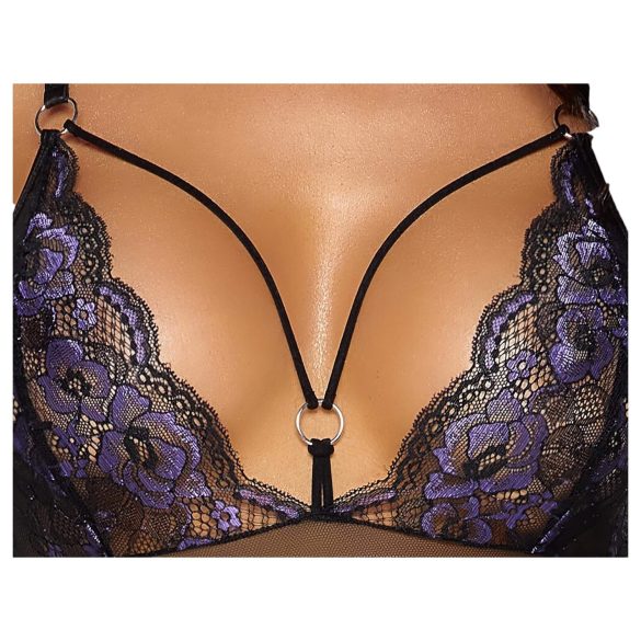 Cottelli - body en dentelle ouvert brodé - noir violet
