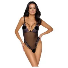 Cottelli - body en dentelle ouvert brodé - noir violet - M
