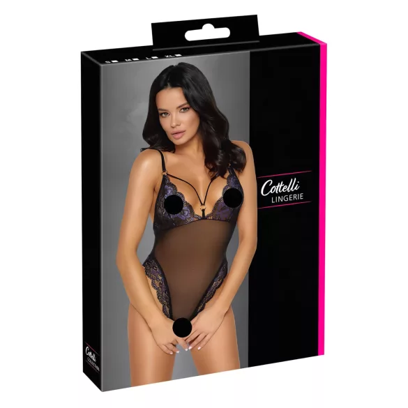Cottelli - body en dentelle ouvert brodé - noir violet - L