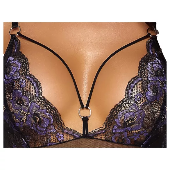 Cottelli - body en dentelle ouvert brodé - noir violet - L