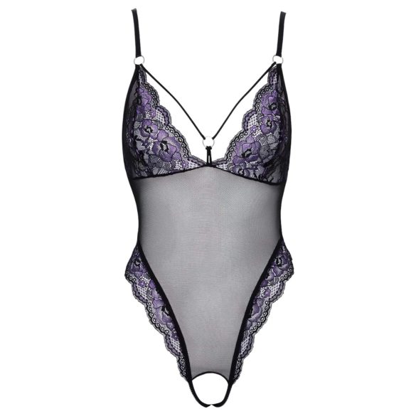 Cottelli - body en dentelle ouvert brodé - noir violet - XL
