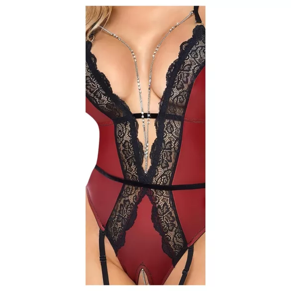 Abierta Fina - body ouvert porte-jarretelles - noir et rouge