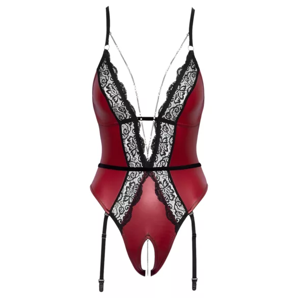 Abierta Fina - body ouvert porte-jarretelles - noir et rouge - M