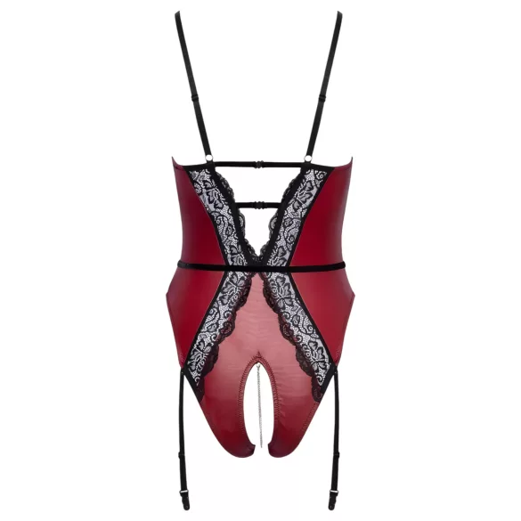 Abierta Fina - body ouvert porte-jarretelles - noir et rouge - M