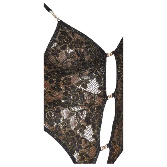 Body Ouvert Fina en Dentelle avec Strass (Noir)