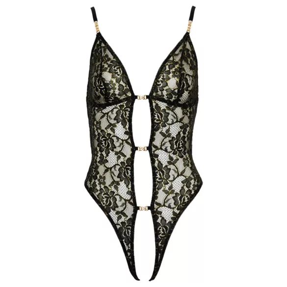 Body Ouvert Fina en Dentelle avec Strass (Noir)