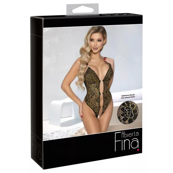 Body Ouvert Fina en Dentelle avec Strass (Noir)