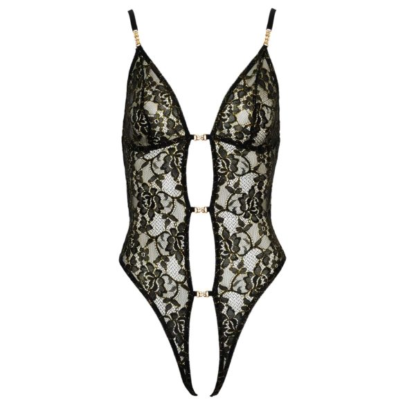 Body Ouvert Fina en Dentelle avec Strass (Noir) - L