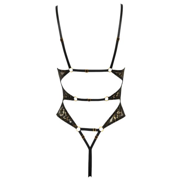 Body Ouvert Fina en Dentelle avec Strass (Noir) - L