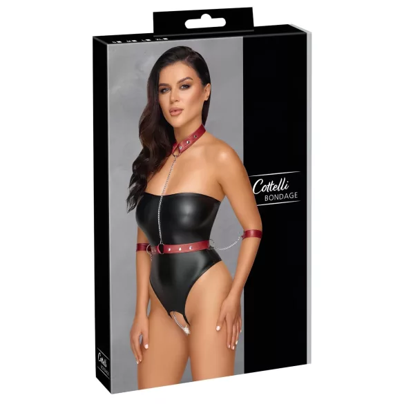 Cottelli Bondage - body brillant avec menottes pour bras - noir