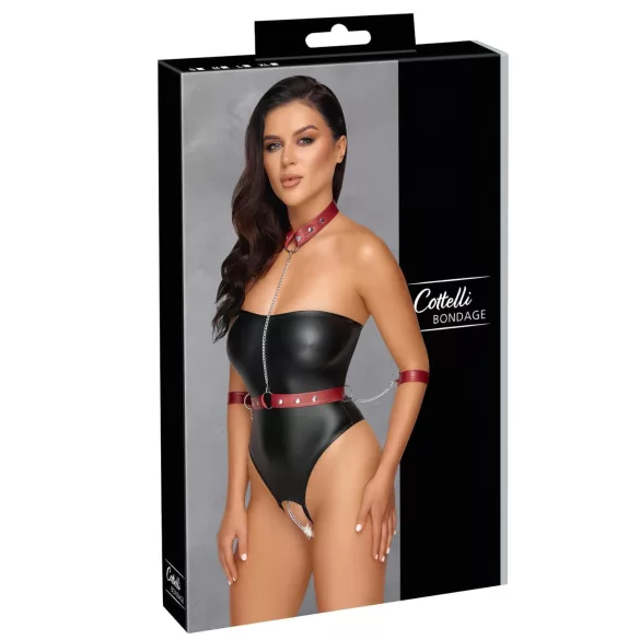 Cottelli Bondage - body brillant + attaches pour bras et cou (noir) - L