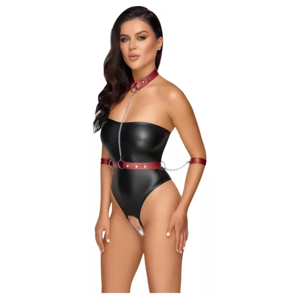 Cottelli Bondage - body brillant + attaches pour bras et cou (noir) - L