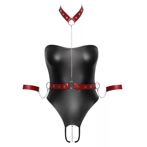 Cottelli Bondage - body brillant + attaches pour bras et cou (noir) - L