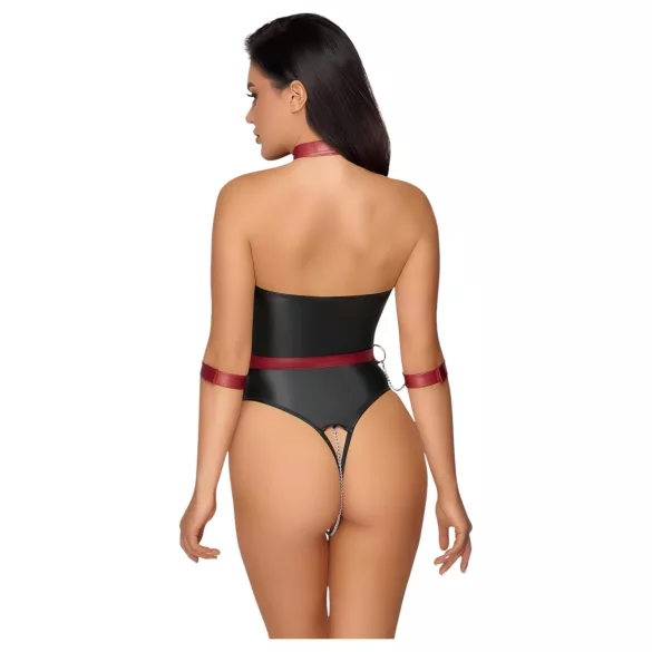 Cottelli Bondage - body brillant + attaches pour bras et cou (noir) - L