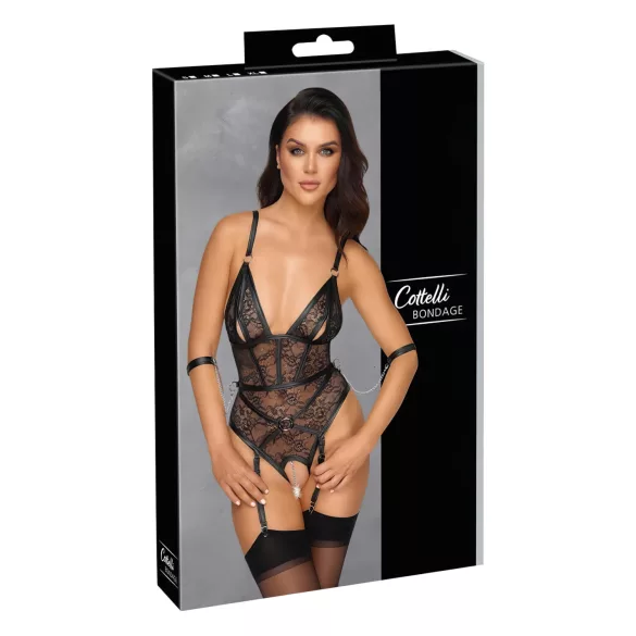 Cottelli Bondage - body ouvert avec menottes - noir