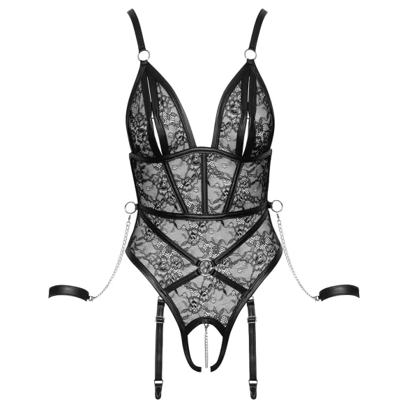 Cottelli Bondage - body ouvert avec menottes - noir