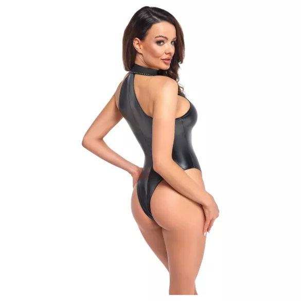 Noir - body brillant à col halter (noir) - XL